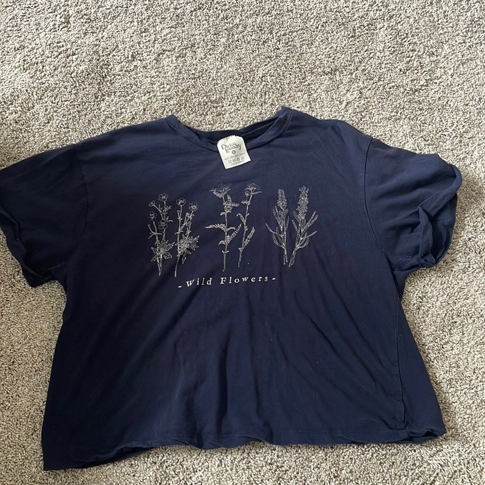 Navy blue crop top with wild flowers